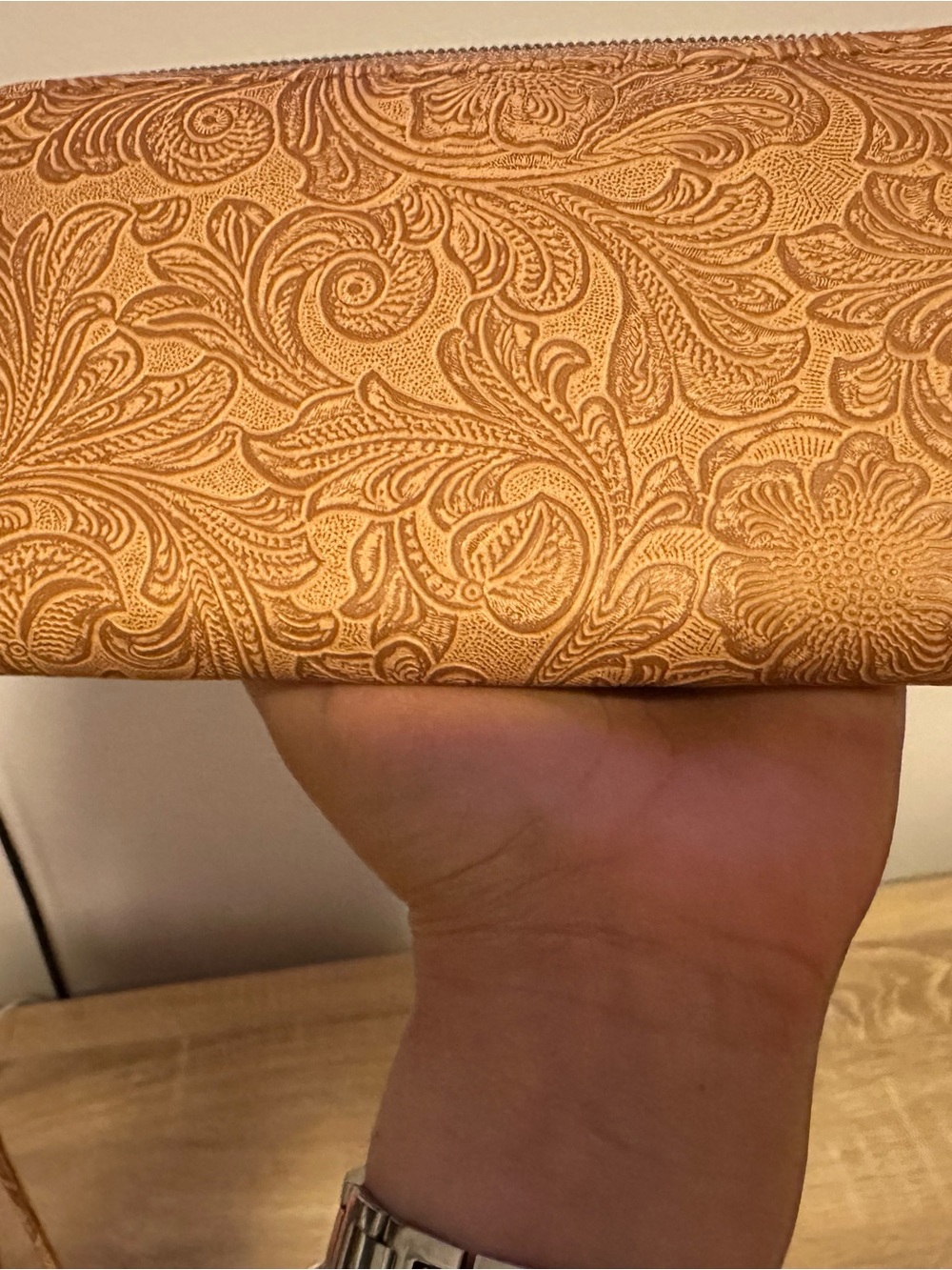 Embossed Floral Wallet Case - Tan